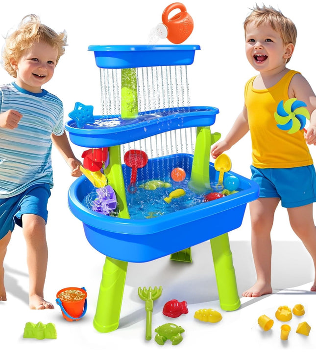 Adofi 3-Tier Sand Water Table for Toddlers 1-3, Outdoor Water Toys for Kids, 36-Piece Kids Water Table Splash Pond Toys Set, Water Table for Kids Ages 4-8, Kids Outdoor Toys