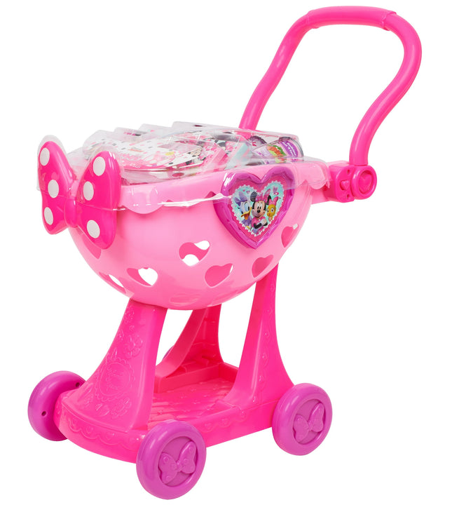 Disney Junior Minnie Mouse Bowtique Shopping Cart, 9-piece Plastic Grocery Set , Ages 3 and up