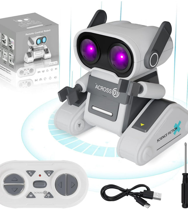 Robot Toy for Kids, Remote Control Robot Toy Intelligent Walking 360°Body Spinning Dancing with LED Eyes and Music, Demo Smart RC Robot Toys for Ages 3+ Boys Girls, White