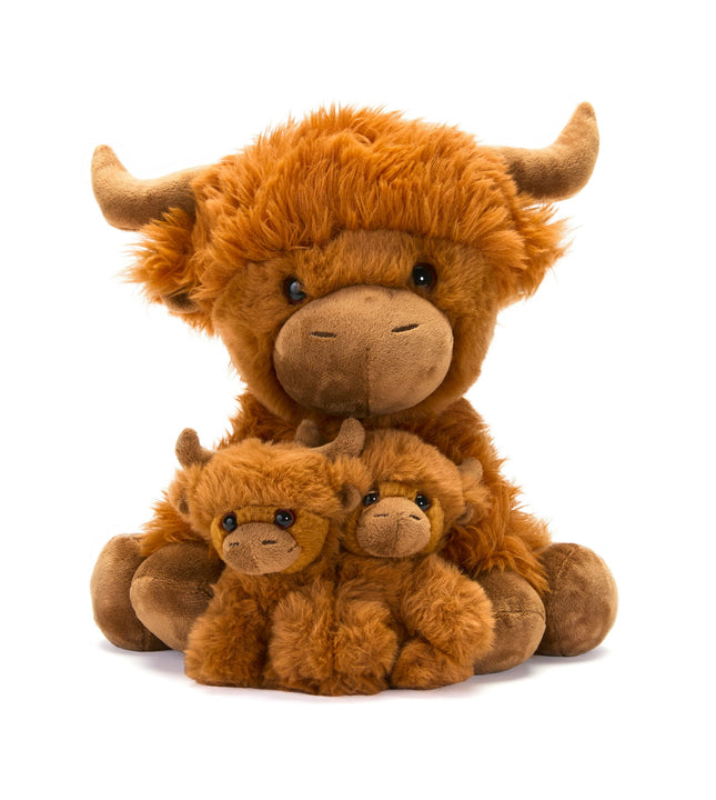 Hugs & Cuddles™ Fluffy Fam 10” Highl& Cow Mommy & Babies Plush Set