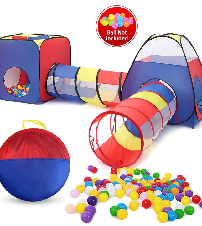 Yexmas 4 in 1 Kids Play Tent and Tunnels, Foldable Indoor Outdoor Pop Up Ball Pit, 2 Tents + 2 Crawl Tunnels Playhouse Tent Set for Boys Girls Kids(No Ball)